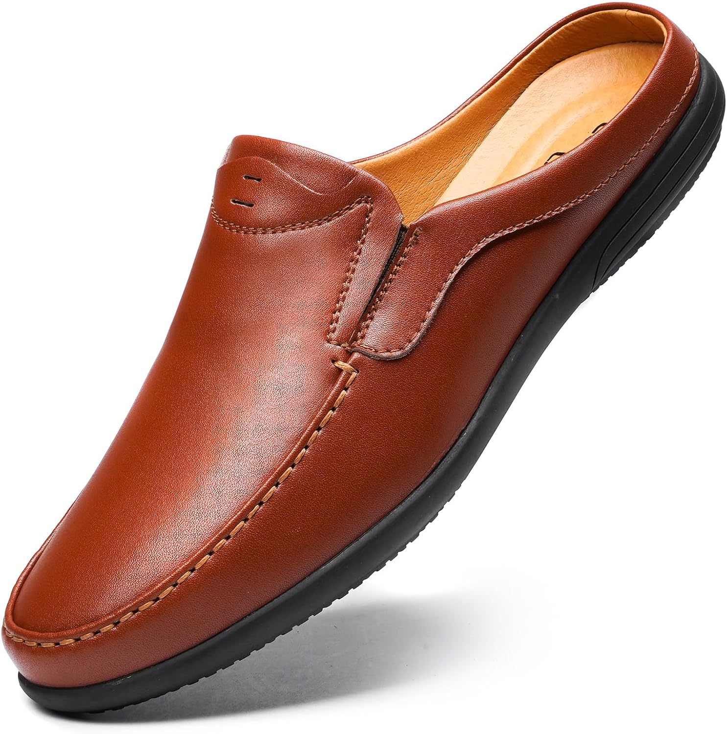 

Мужские слипоны-лоферы, ручная работа, кожаные тапочки, дышащие, удобные, мягкие, с ручной прошивкой, без каблука, повседневная обувь для мужчин Luodenglang, коричневый