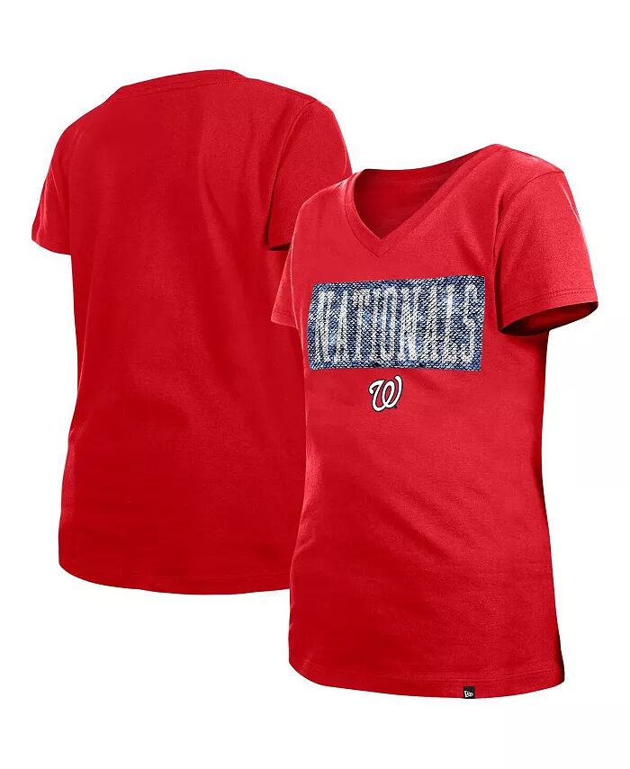 

Футболка Big Girls Red Washington Nationals Flip Sequin Team с V-образным вырезом New Era