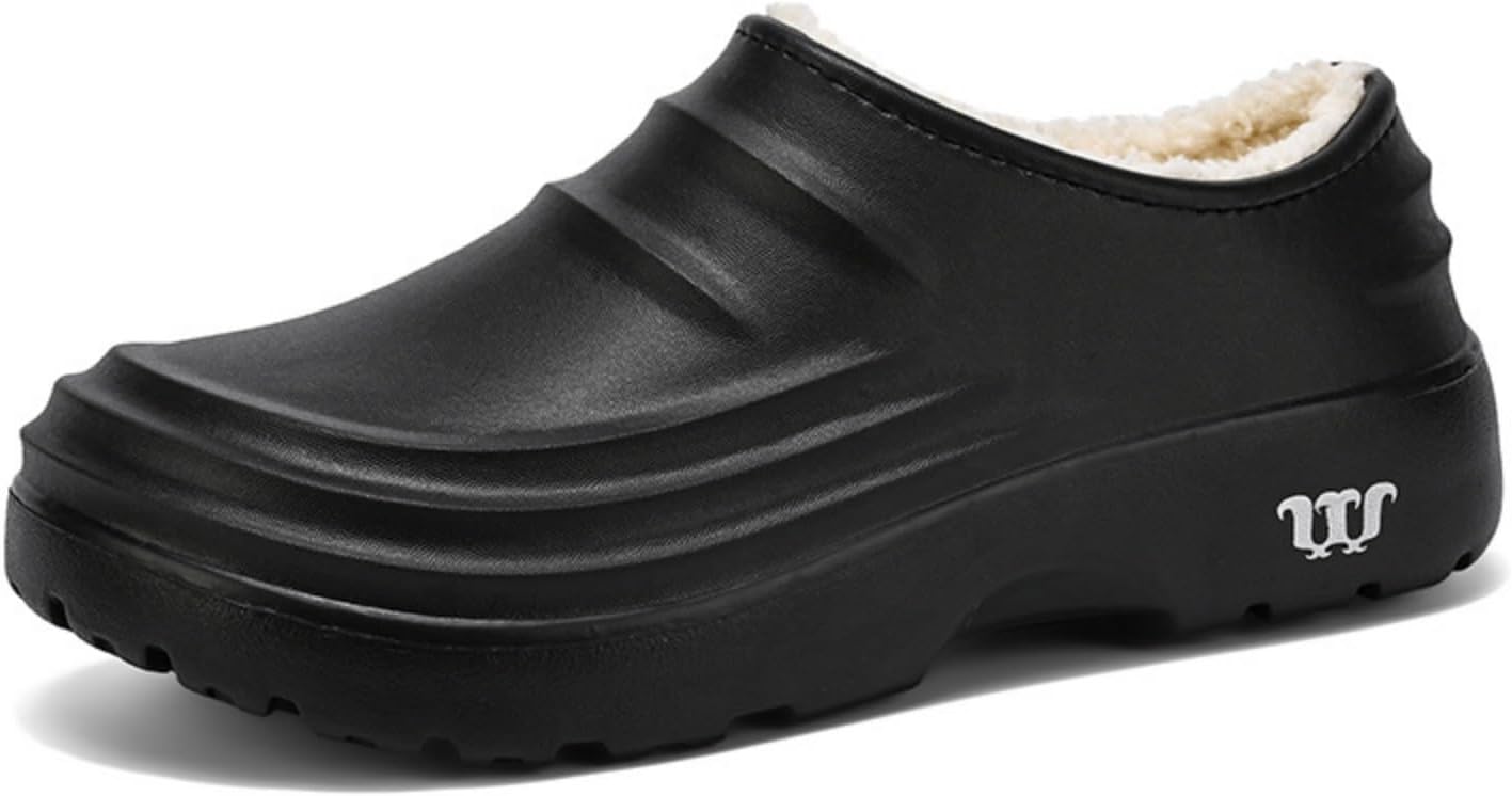 

Мужские и женские плюшевые туфли для повара с подкладкой, противо-жировые и нескользящие клогги для кухни и сада, водонепроницаемые, теплые, удобные и дышащие обувь, зимние классические тапочки с меховой подкладкой для дома и улицы Lghlmcl, черн...