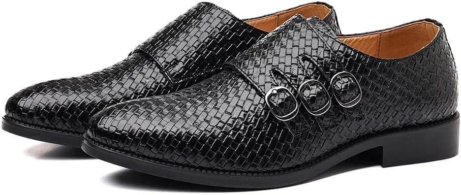 Мужские формальные повседневные лоферы с пряжкой Monk Strap, оксфорды с текстурной сеткой, легкие, из искусственной кожи, для бизнеса и свадеб Spedify, черный