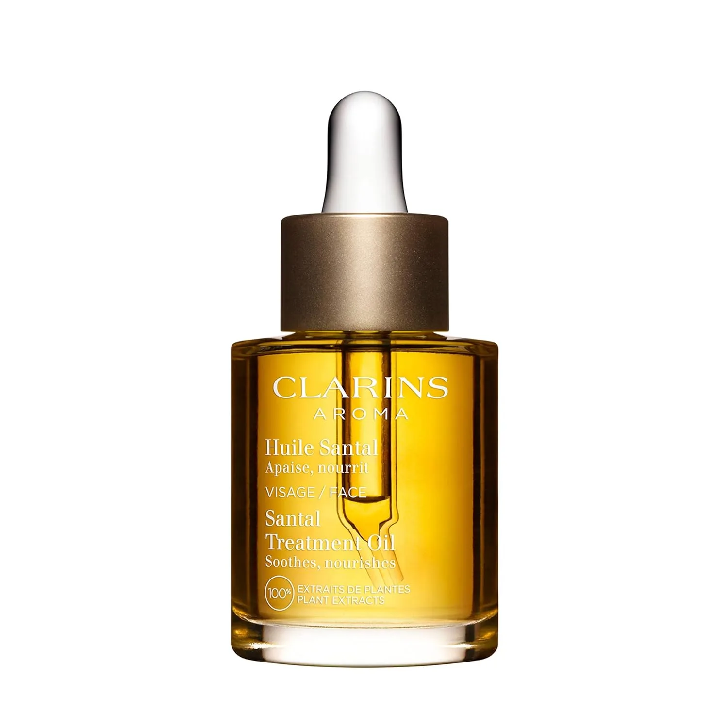 Масло для лица Clarins — Santal Face Oil Treatment увлажняет, смягчает и успокаивает кожу, уменьшает покраснения и