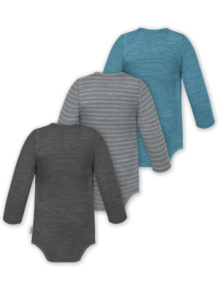 Normani Outdoor Sports Комплект из 3 детских боди с длинными рукавами из мериносовой шерсти, цвет Окленд, синий/серый/антрацитовый — фото 2