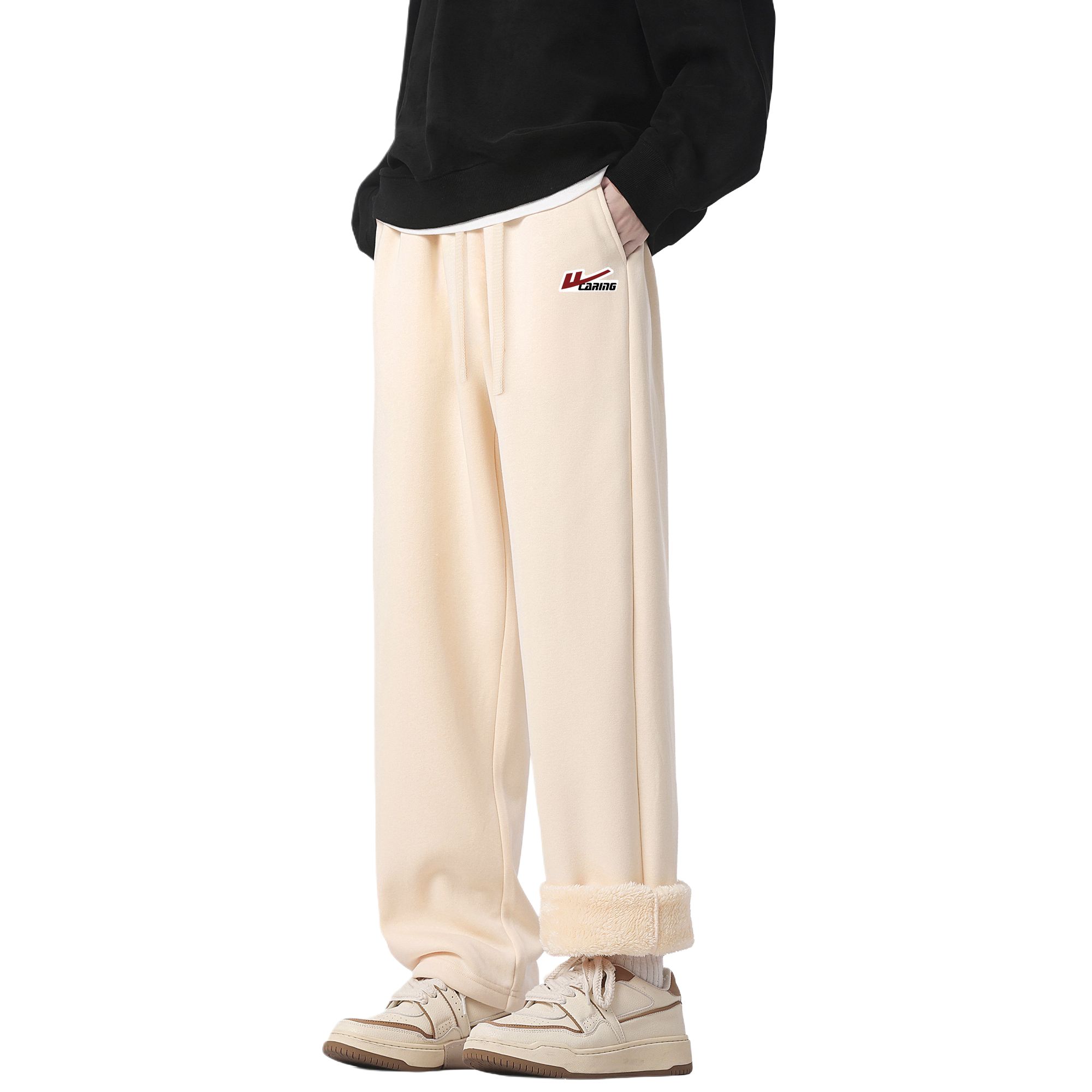 

Хлопковые брюки Unisex утепленные с флисовой подкладкой прямого кроя WARRIOR, бежевый оранжевый (400g thickened sherpa diy badge)