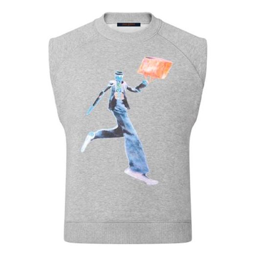 

Футболка men's fw21 neon man pattern printing sports sleeveless gray Louis Vuitton, серый