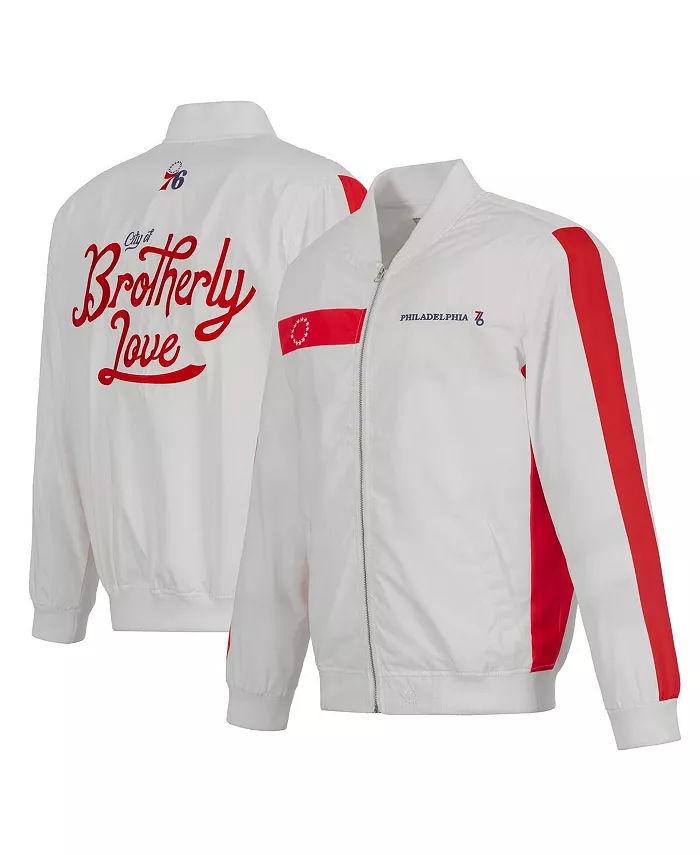 

Мужская белая бомбер-куртка Philadelphia 76ers City Edition 2022/23 на молнии из нейлона JH Design