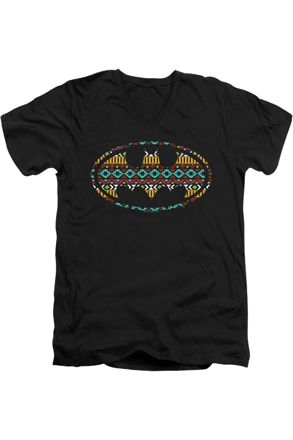 

Футболка Batman Aztec Fill с коротким рукавом и V-образным вырезом для взрослых из хлопка премиум-класса Gildan, черный