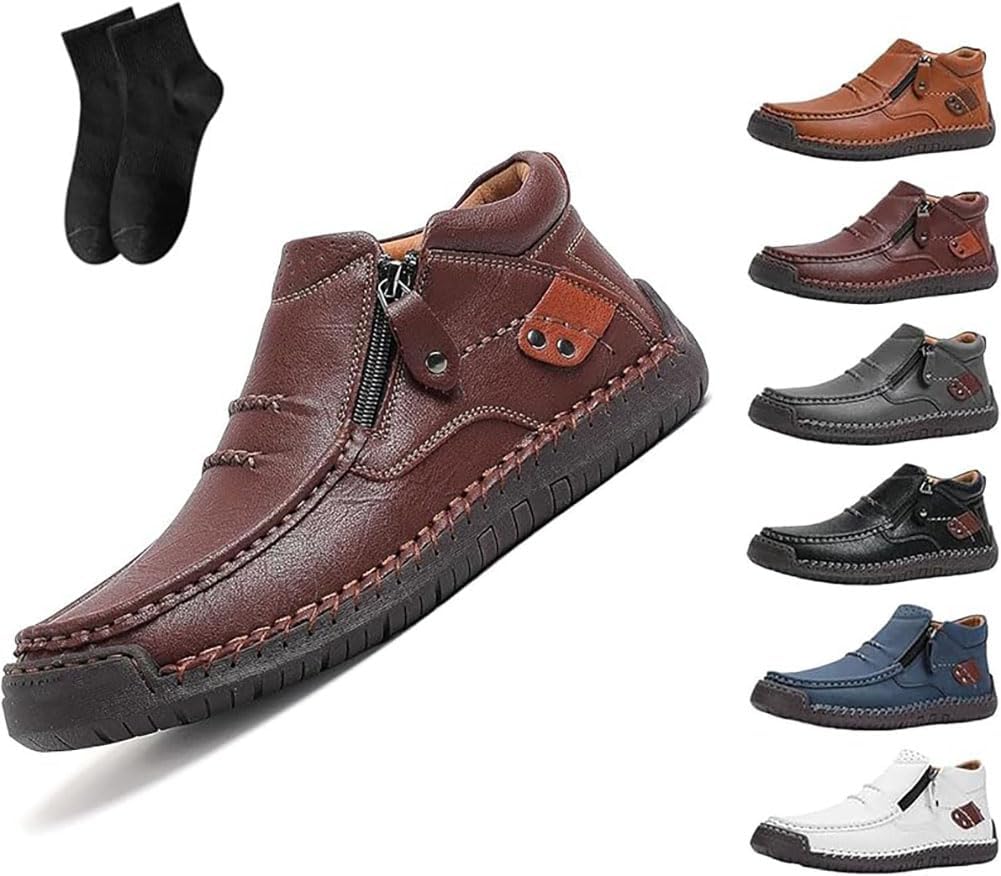 

Мужские премиальные кожаные слипон-ботинки ручной работы, повседневные туфли ручной работы, ортопедические лоферы для путешествий и активного отдыха Cadwon, темно-коричневый