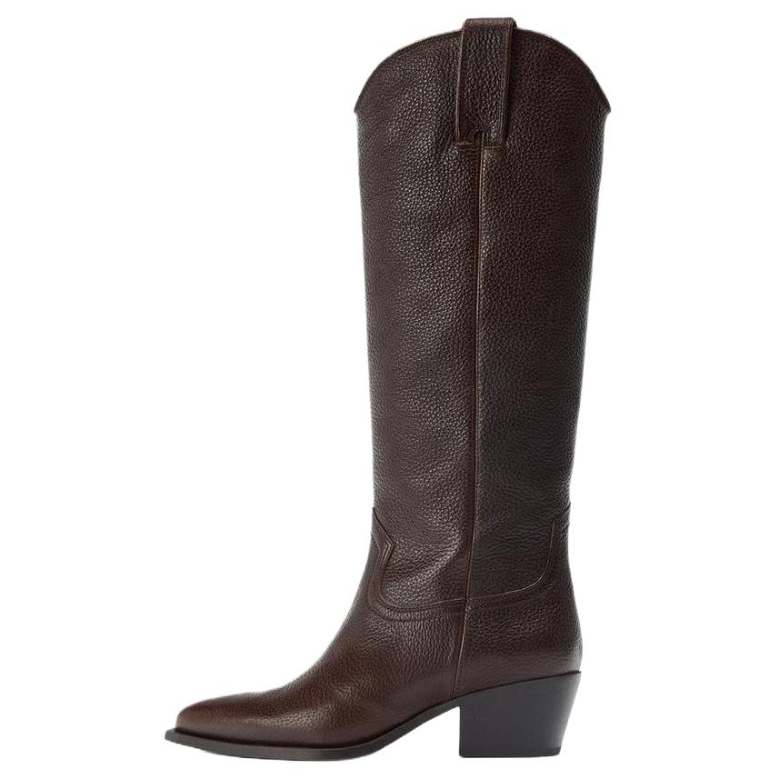 Женские сапоги ZARA из зернистой кожи, коричневый