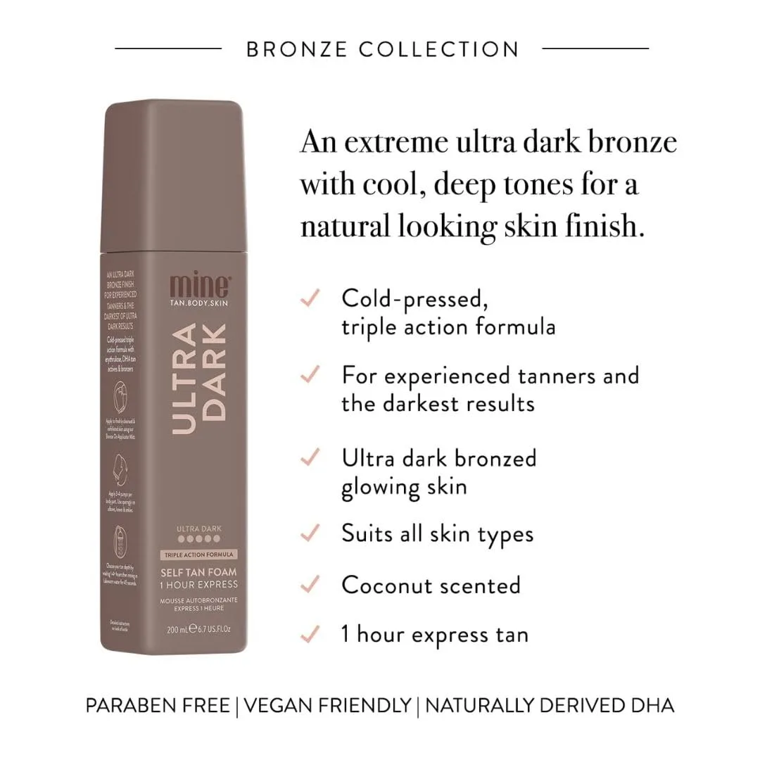 MineTan Ultra Dark Self Tanning Foam | Bronze Collection - мгновенный автозагар для лица и тела, увлажняющая формула с кокосовым ароматом, 6.7 fl oz 198 мл (1 шт.) Minetan Body.Skin, Ultra Dark — фото 3