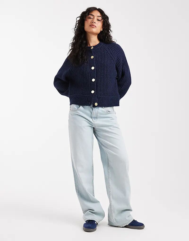 

Вязаный кардиган ASOS DESIGN в рубчик с регланным узором в темно-синем цвете