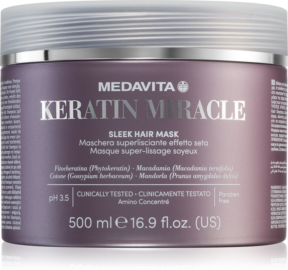 

Увлажняющая и разглаживающая маска для волос Keratin Miracle Sleek Medavita, 500 мл