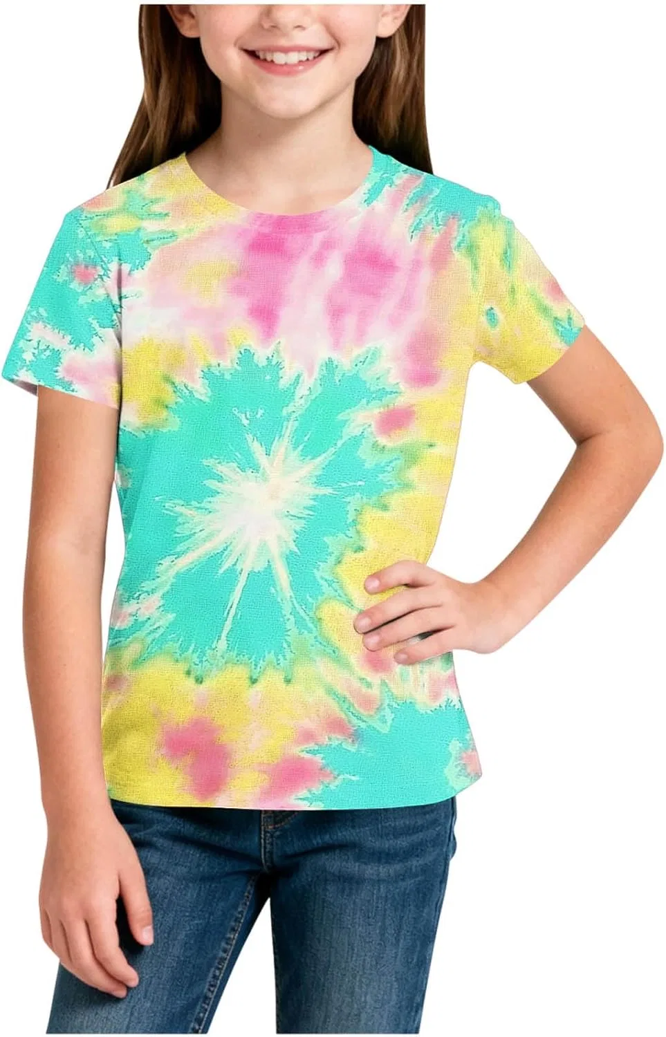 Футболка детская с принтом Tie Dye, Zzalalana, желтая — фото 2