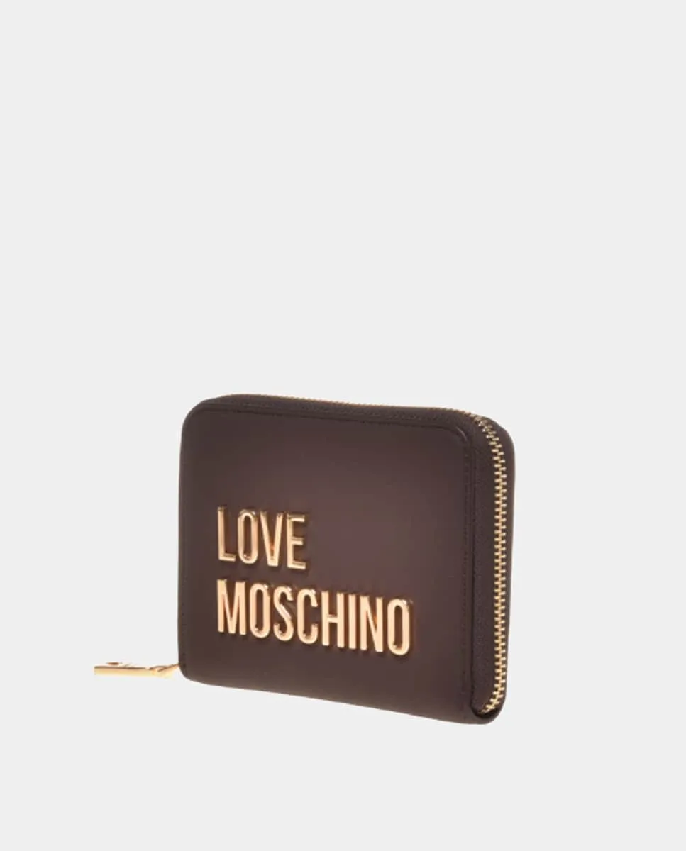 

Небольшой кошелек с молнией и логотипом Love Moschino, темно-коричневый
