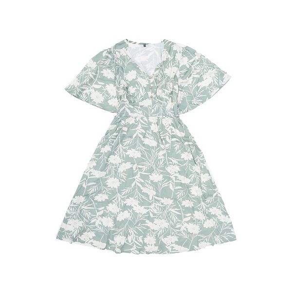 

Летнее платье миди с цветочным принтом и рукавами-фонариками Inspire Chic, Green