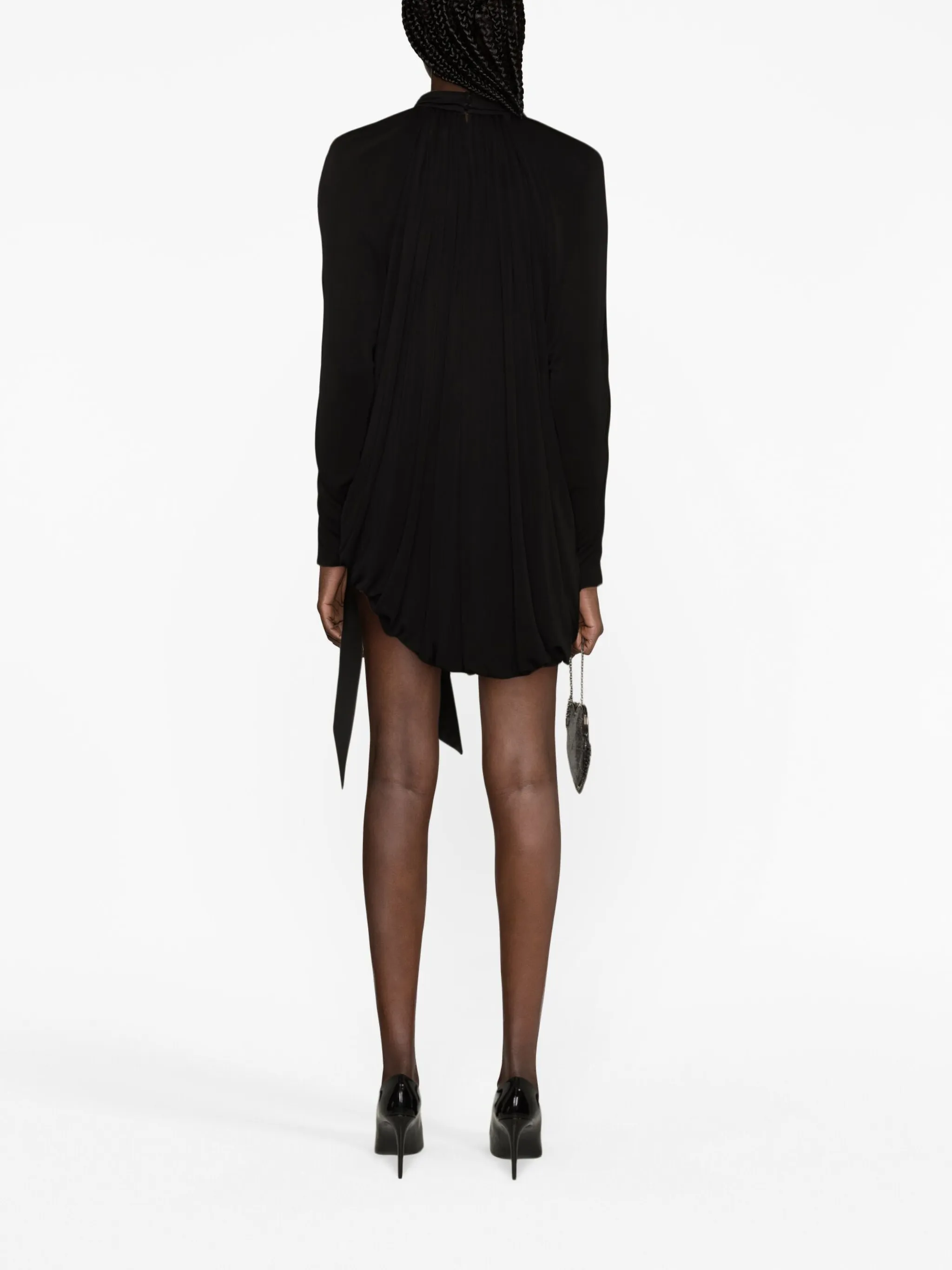 Драпированное платье мини с высоким воротником Saint Laurent, черный — фото 4
