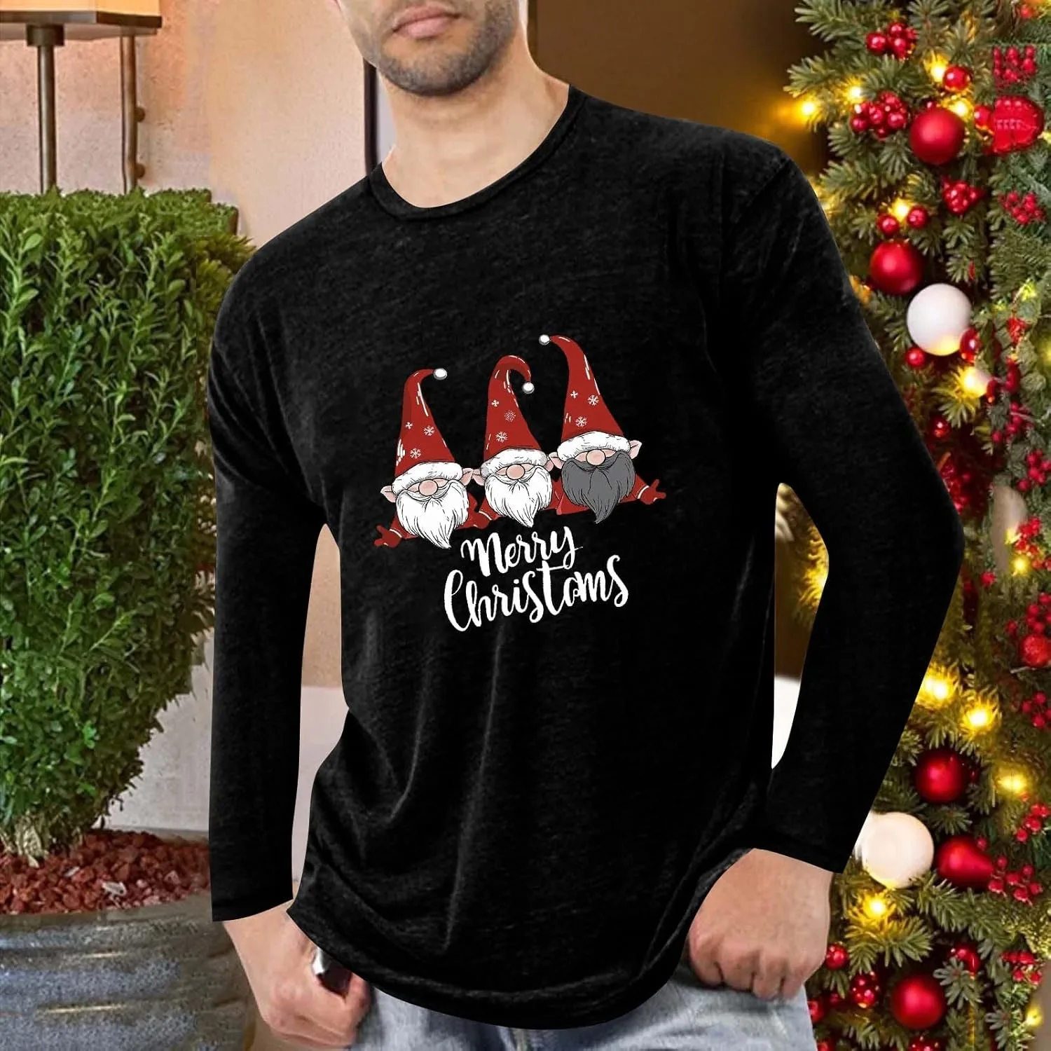 Рубашка с гномом Merry Christmas, Long Sleeve T-Shirt, мягкая и удобная — фото 2