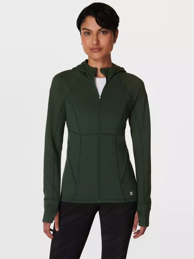 

Топ Sweaty Betty Pro Run Zip Up Hooded, цвет trek/green