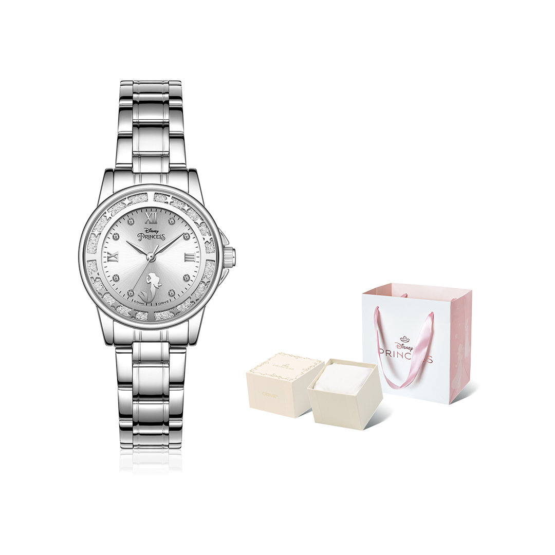 

Disney Часы Mermaid Series с кварцевым механизмом, стальной браслет, женские, розовый циферблат