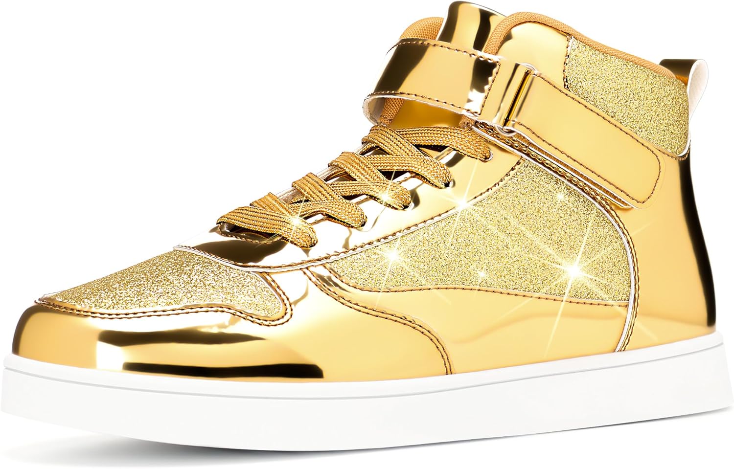 

Высокие кроссовки APTESOL для мужчин и женщин с зеркальной металлической отделкой, блестками и регулируемым ремешком, унисекс, стильная обувь для прогулок, повседневного и праздничного ношения, золотой