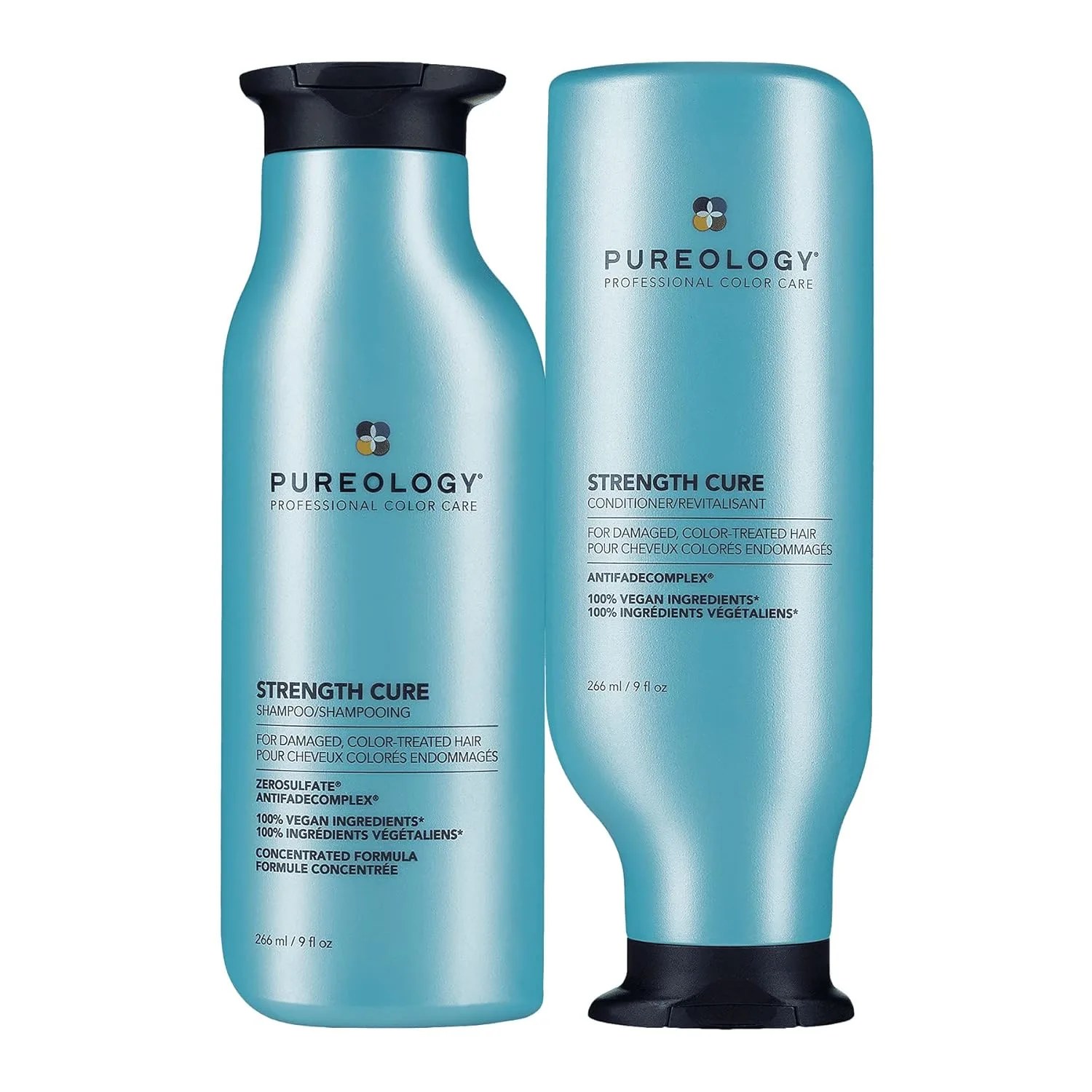 Набор Pureology Strength Cure: укрепляющий шампунь и кондиционер - для поврежденных и окрашенных волос, укрепляет и питает волосы, без сульфатов, подходит для веганов. 266 мл (2 шт.)