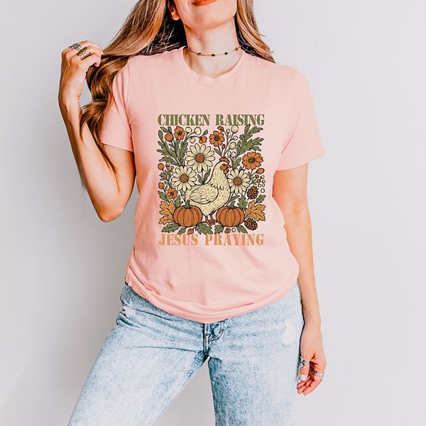 

Футболка с принтом Chicken raising jesus praying Simply Sage Market, Blush, Зеленый, Футболка с принтом Chicken raising jesus praying Simply Sage Market, Blush