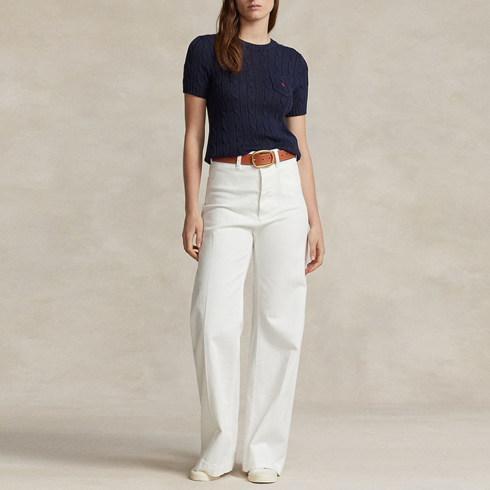 Футболка поло с вышитым логотипом и рельефной вязкой Polo Ralph Lauren, цвет Hunter Dark Blue — фото 4