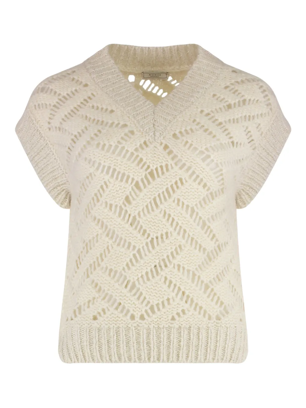

Вязаный свитер с короткими рукавами и открытым плетением Peserico, нейтральный