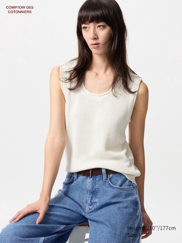

Топ без рукавов из толстого льна Uniqlo, белый