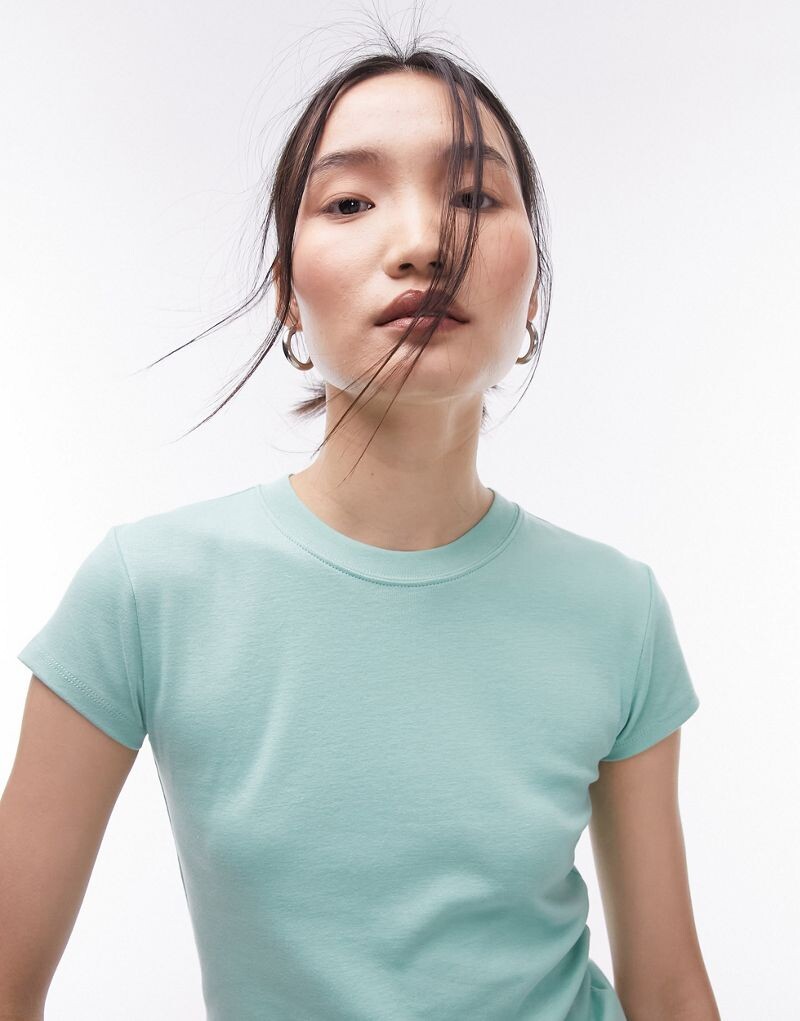 Зеленая длинная повседневная футболка Topshop