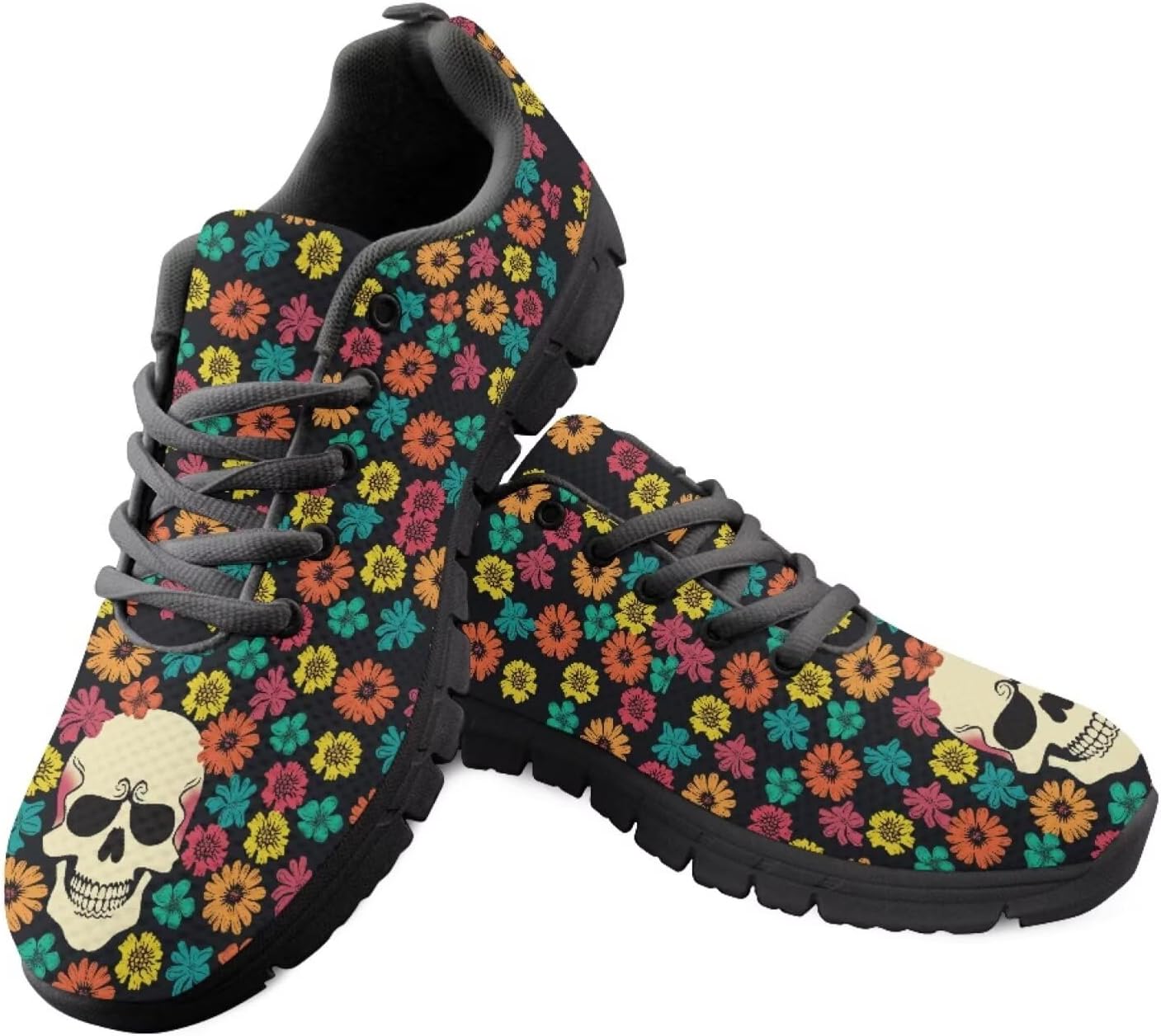 

Кроссовки с флагом США для прогулок, кеды на 4 июля, повседневные беговые кроссовки для Дня независимости Getelinseng, Skull Embroidered Floral