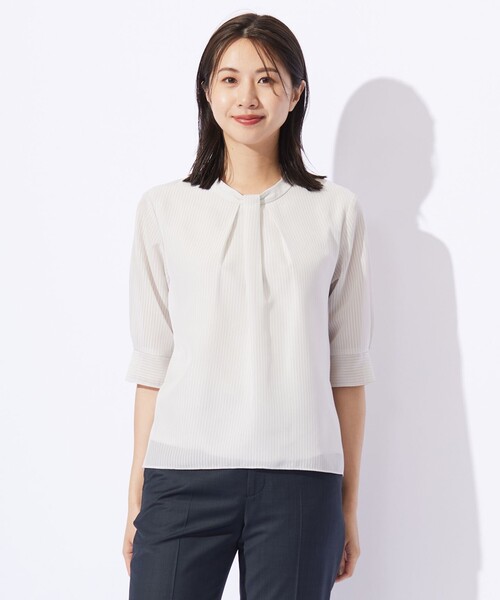 

Топ с бантом в стиле «теневая полоска» J.PRESS, светло-серый