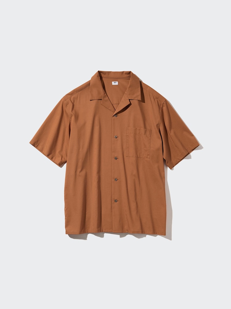 

Рубашка с коротким рукавом из смеси модала и хлопка Uniqlo, цвет 35 коричневый