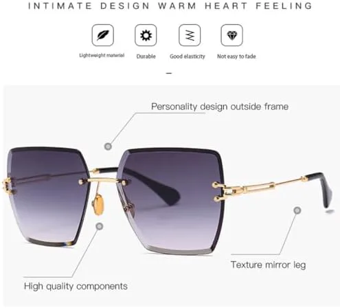 

Классические женские солнцезащитные очки без оправы квадратной формы с градиентным переходом цвета и защитой от УФ-излучения UV400 MTZJH, Purple Red Gradient