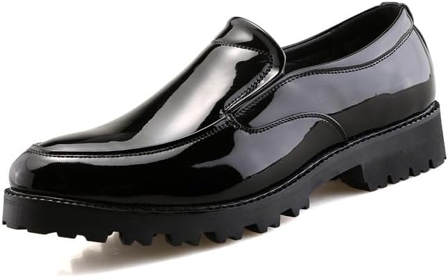 

Мужские лоферы с острым носком на высокой платформе из лакированной кожи с принтом, модный массивный каблук, рифленая подошва, нескользящие, с плотной амортизацией, удобные, на ноге, для вечеринок, работы и свадеб Uzujbaa, черный