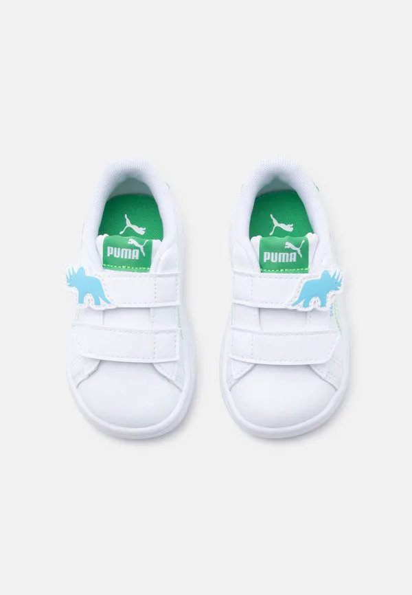Кроссовки унисекс с динозаврами из smash 3.0 Puma, White/Green Fruit/Vibrant Blue