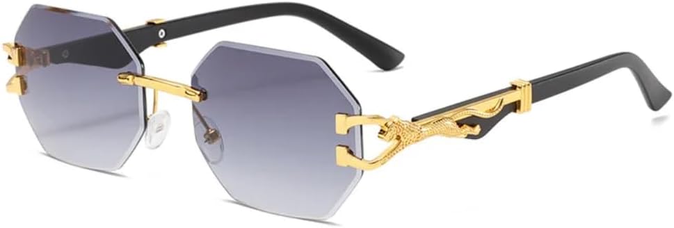 

Ретро-солнцезащитные очки без оправы с градиентным переходом цвета для женщин, роскошные очки с отделкой под дерево и леопардовым принтом для мужчин, повседневные очки с защитой от УФ-излучения UV400 UATXTAU, Grey