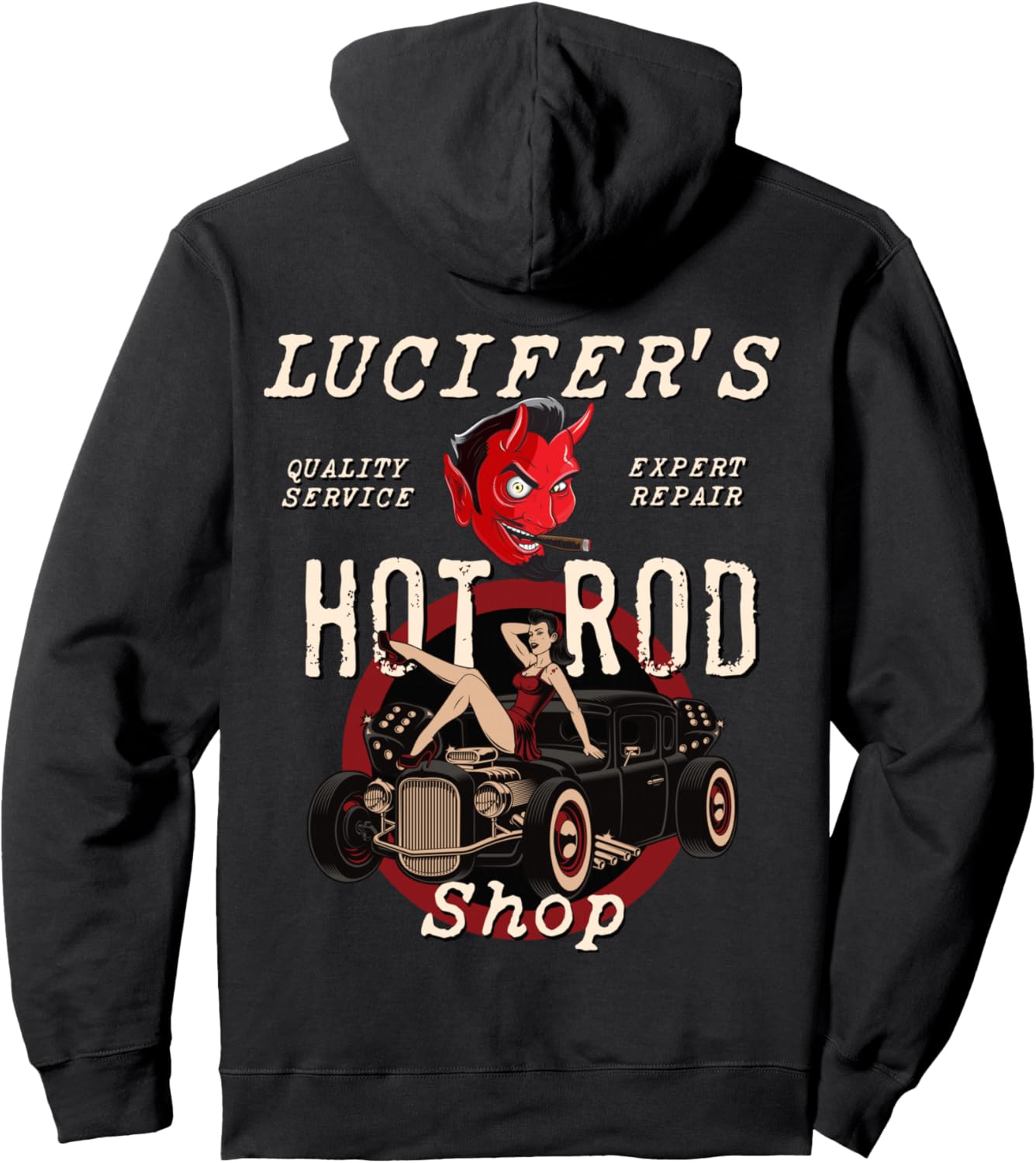 

Худи Lucifer's Hot Rod Shop в стиле рокабилли, пин-ап, рат-род The Dirty Gringo, черный