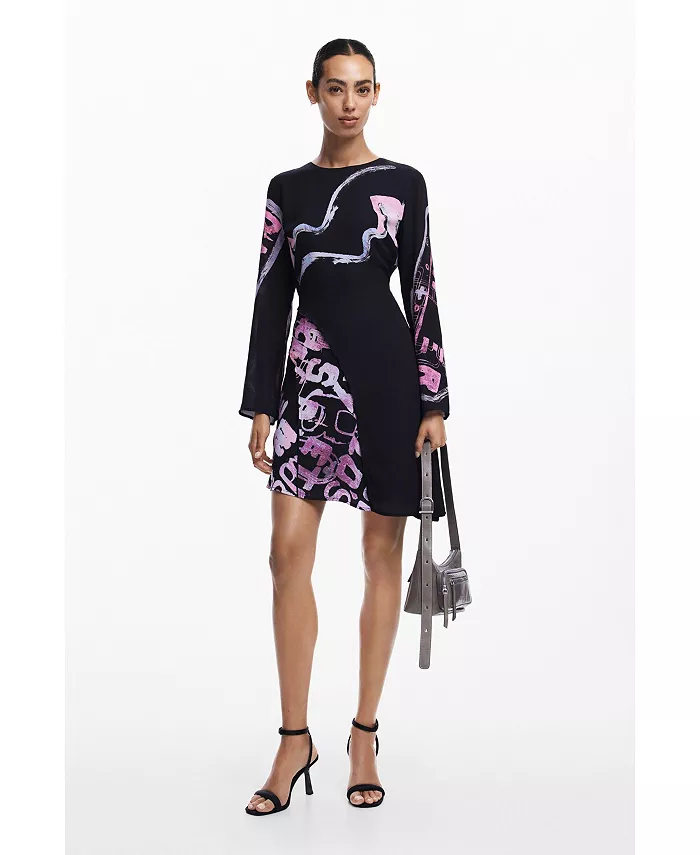 

Женское асимметричное короткое платье с буквами Desigual, черный