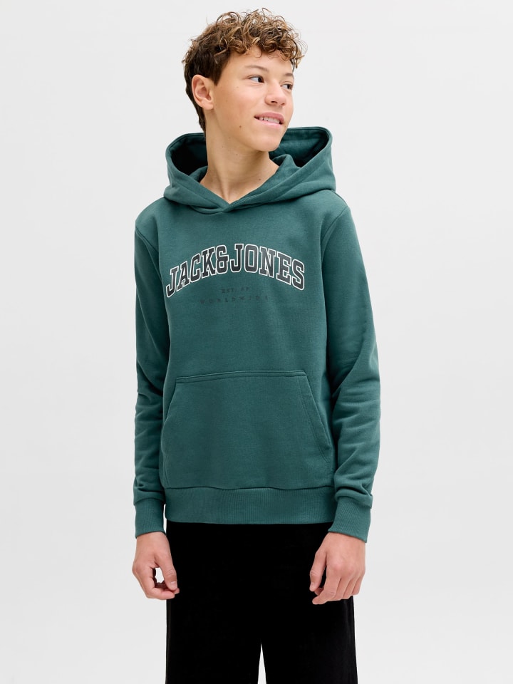 JACK & JONES Junior Толстовка JJECALEB VARSITY SWEAT HOODIE JNR в Атлантическом океане — фото 2