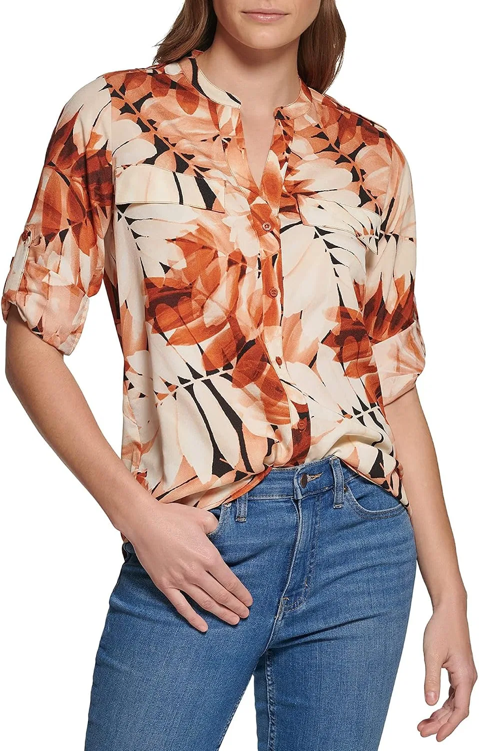 Блуза с принтом, длинные рукава из коллекции Calvin Klein, клетчатая комбинация — фото 4