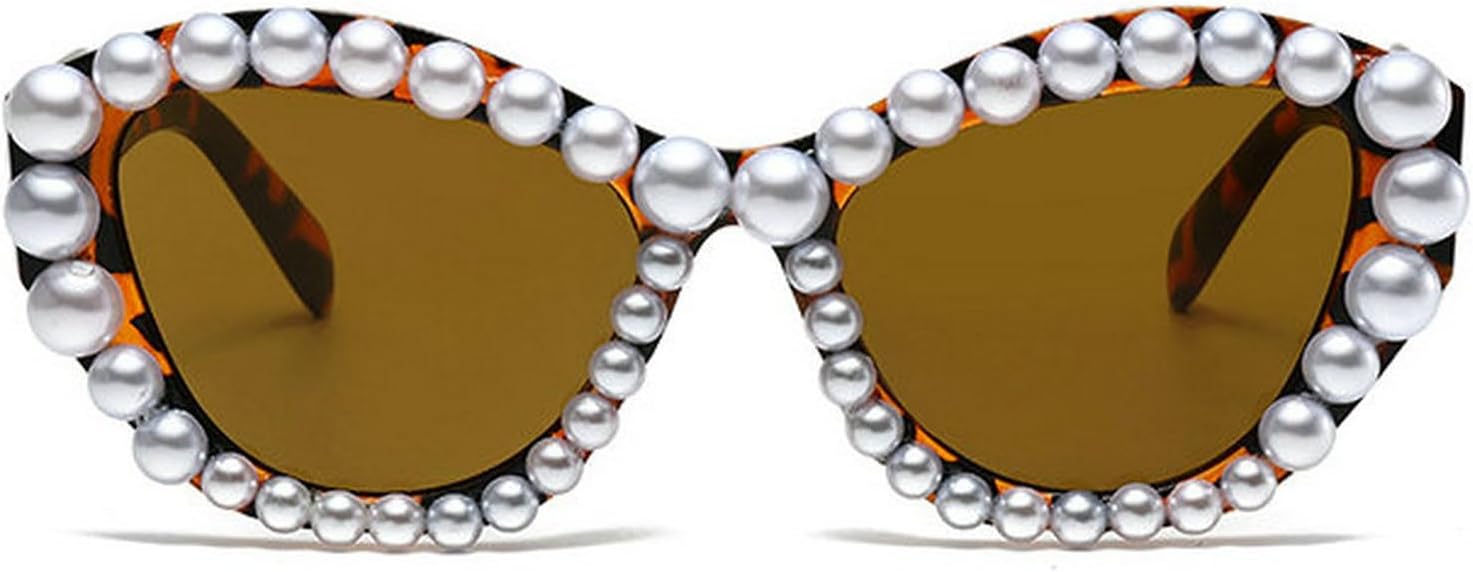 

COTIA Модные солнцезащитные очки «кошачий глаз» класса люкс с жемчугом для женщин, сексуальные, необычной формы, ручной работы, милые, с блестками и жемчугом, модель W35, Leopard