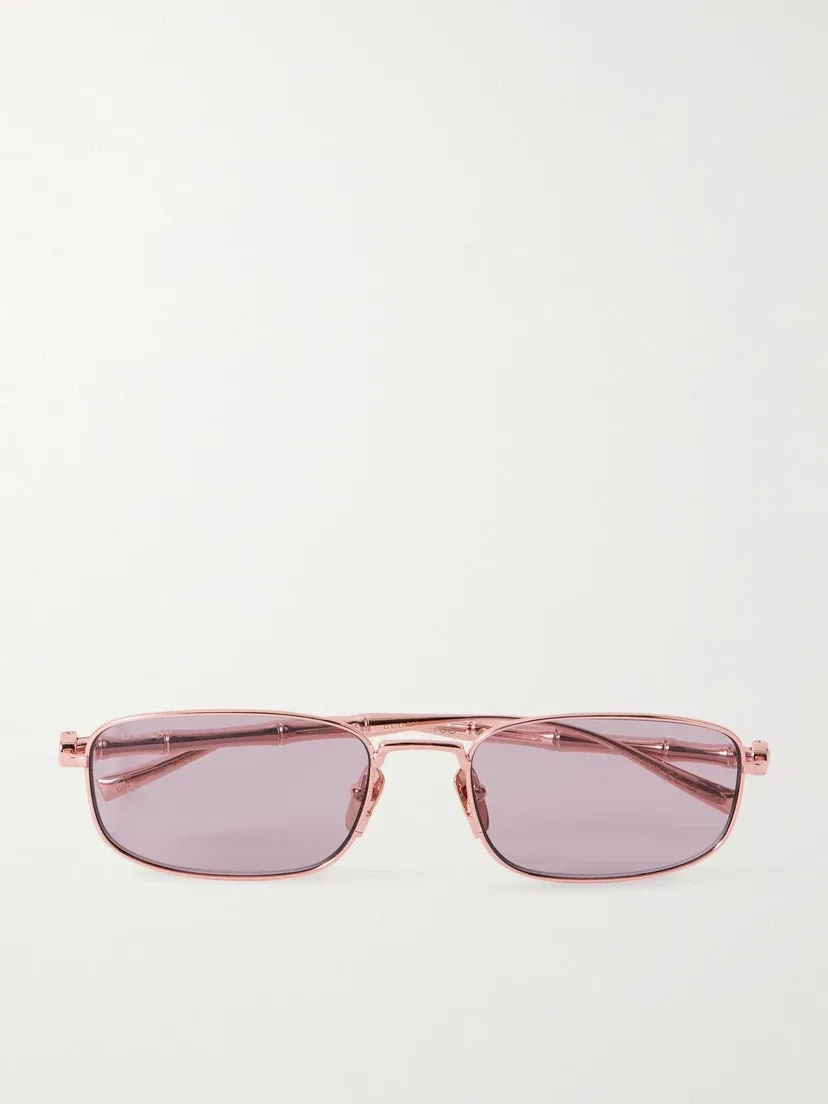 Прямоугольные солнцезащитные очки в бамбуковой оправе из металла Gucci Eyewear, розовый