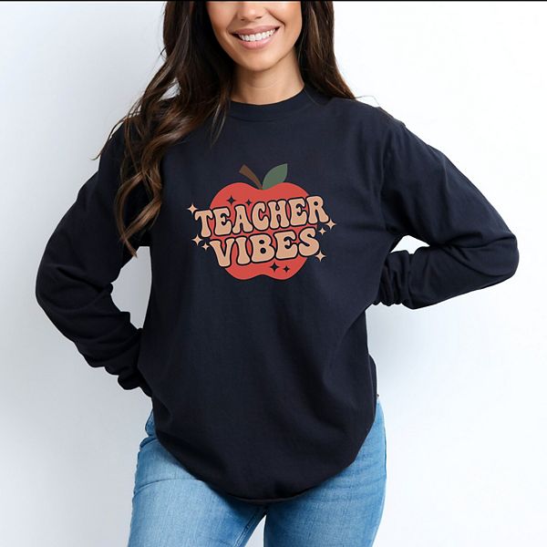 

Футболка с длинным рукавом Teacher vibes apple garment dyed Simply Sage Market, Black