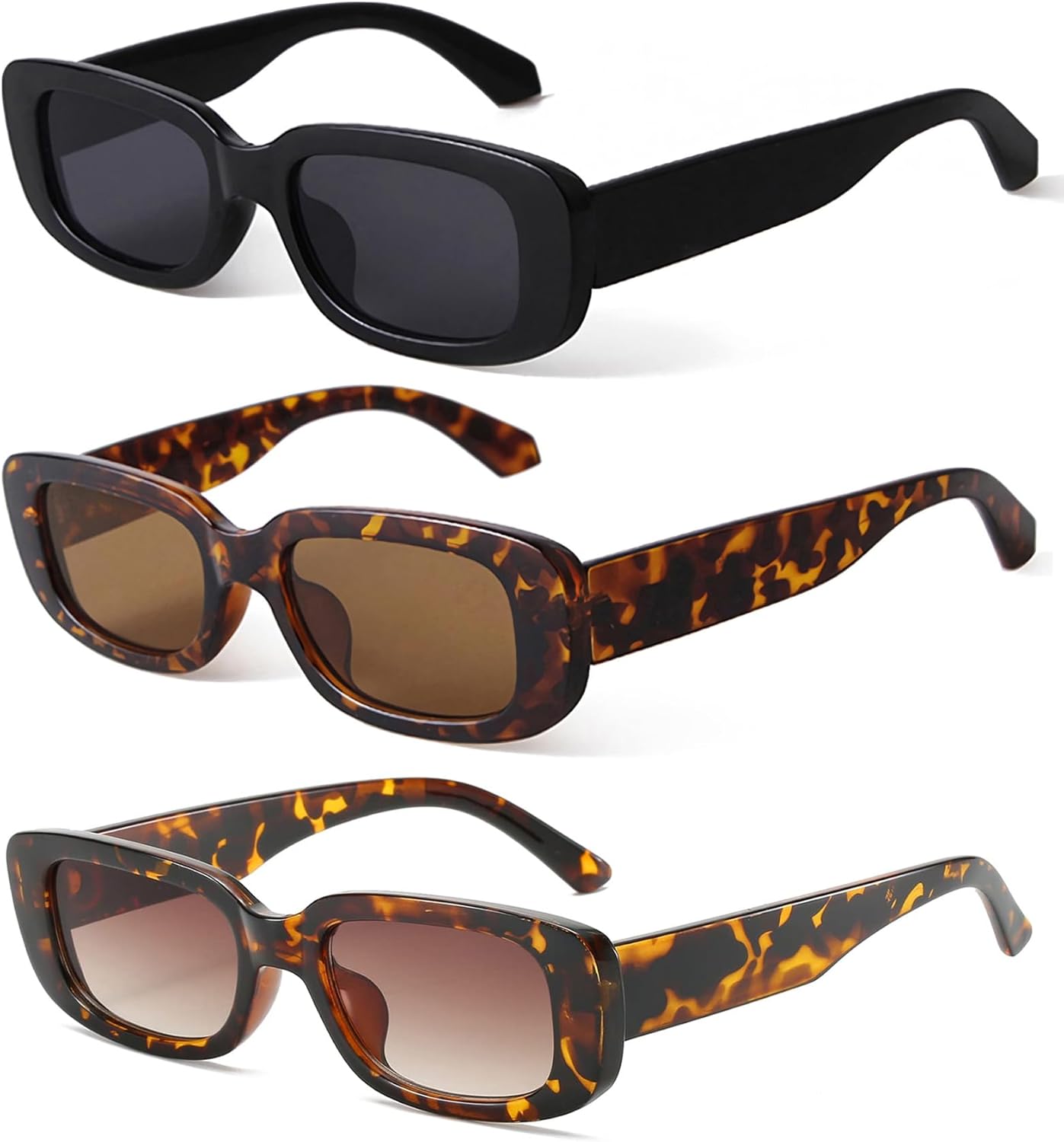 

Солнцезащитные очки KUGUAOK в стиле ретро, ​​прямоугольные, для женщин и мужчин, винтажные, маленькие квадратные, с защитой от УФ-излучения, 3pcs-black+leopard+leopard Gradual Tea Lens