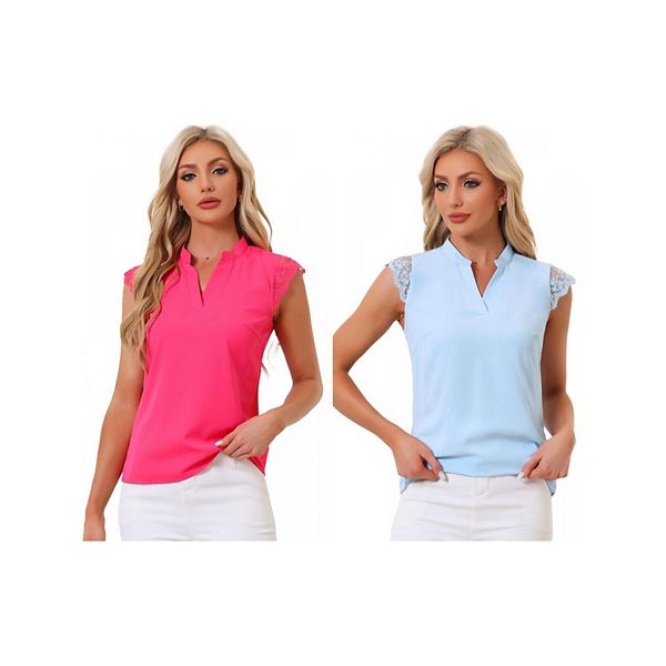 

2 упаковки женской блузки-топа без рукавов с v-образным вырезом Inspire Chic, Hot Pink Sky Blue