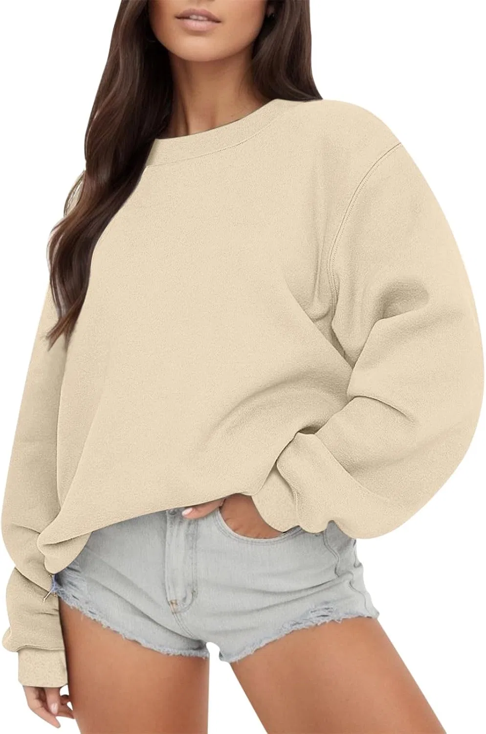 Свитшот женский с круглым вырезом, мягкий флис, Beige