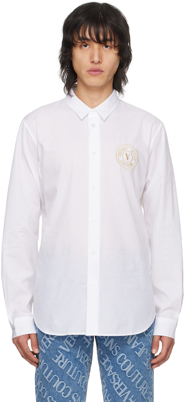 

Белая рубашка с логотипом V Versace Jeans Couture, цвет White/Gold