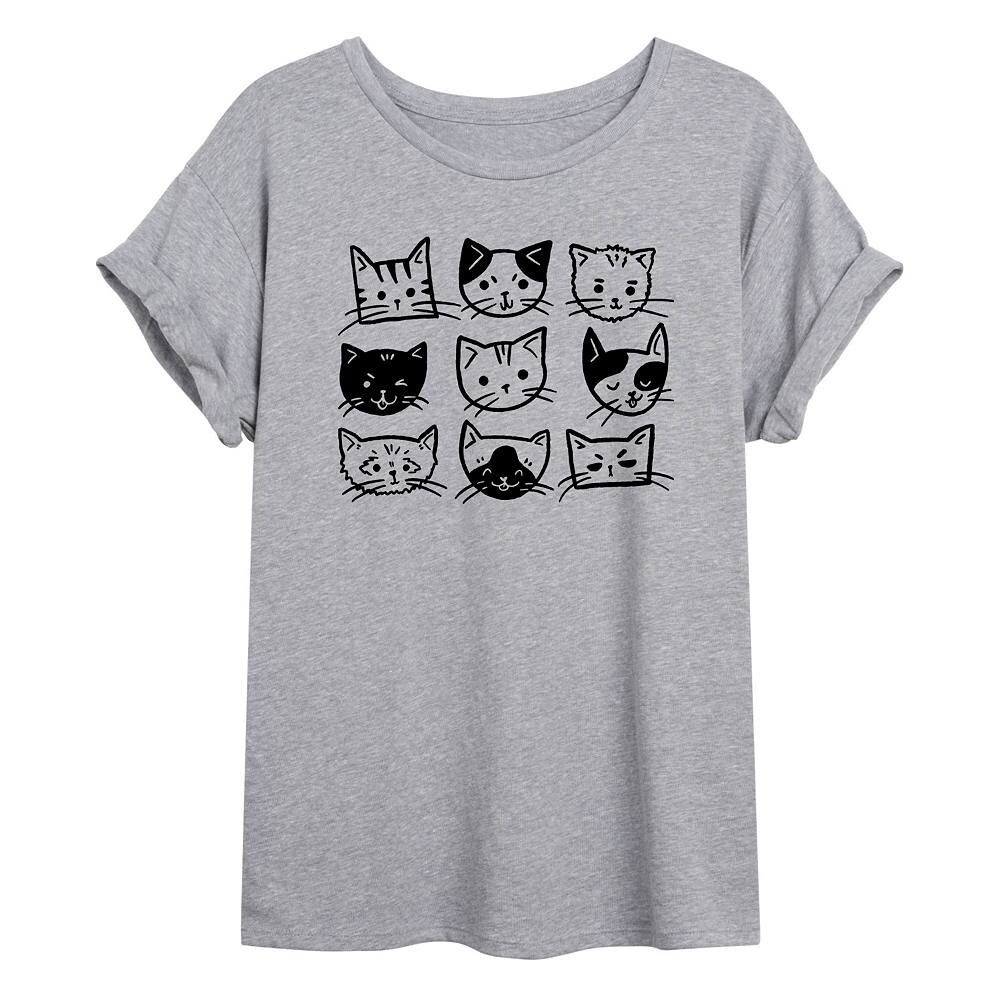 

Футболка оверсайз с рисунком Cat Faces для юниоров Licensed Character, серый