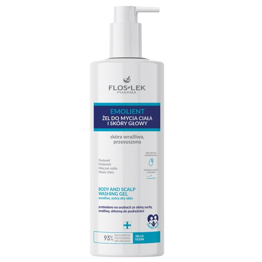 

Floslek Emollient, гель для мытья тела и кожи головы для чувствительной и сухой кожи, 400мл