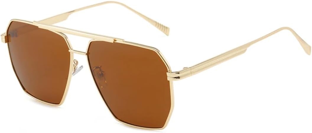 

Модные женские солнцезащитные очки большого размера в металлической оправе с двойным дужком и многоугольными линзами, защищающие от УФ-излучения (UV400), мужские винтажные солнцезащитные очки VVTWSSW, Gold Tea